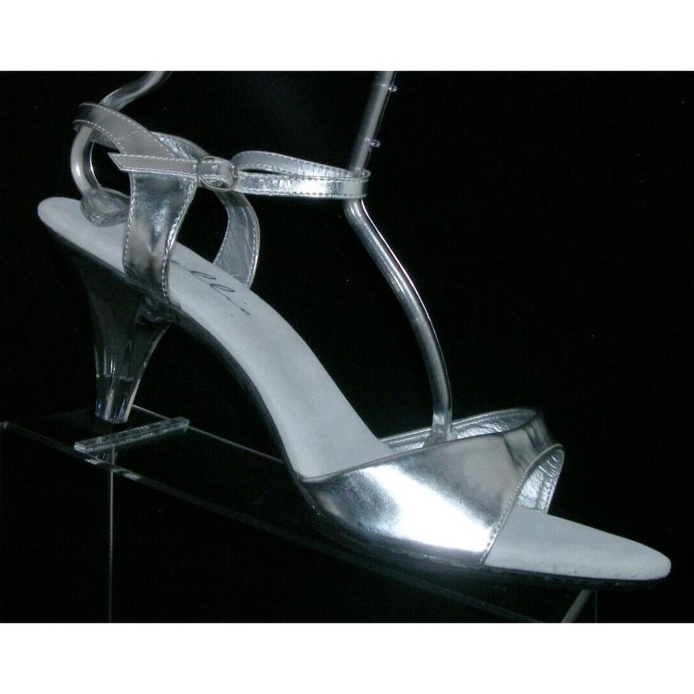 Ellie 305-Juliet silver man made open toe buckle ankle strap low heels size 15
